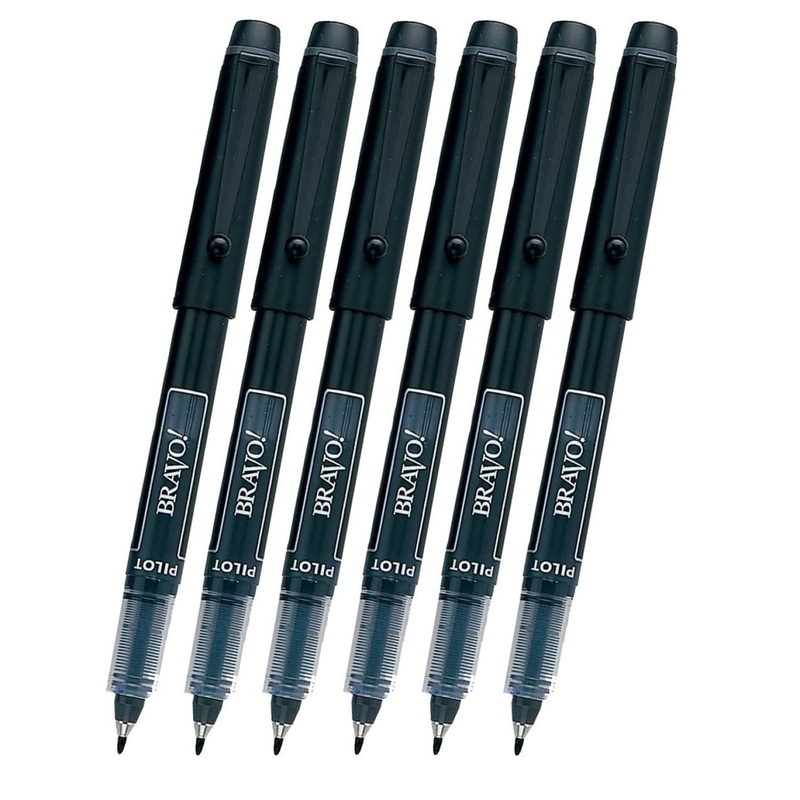 Pilot Bravo Liquid Ink Marker Pen in Black - Bold Point - Pack of 6