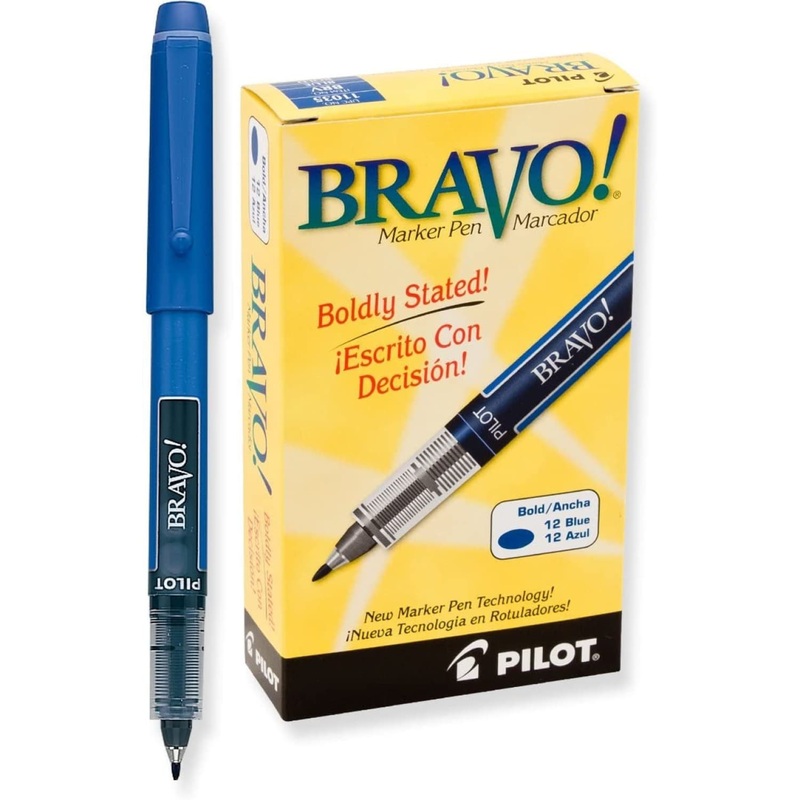 Pilot Bravo Liquid Ink Marker Pen in Blue - Bold Point - Pack of 12
