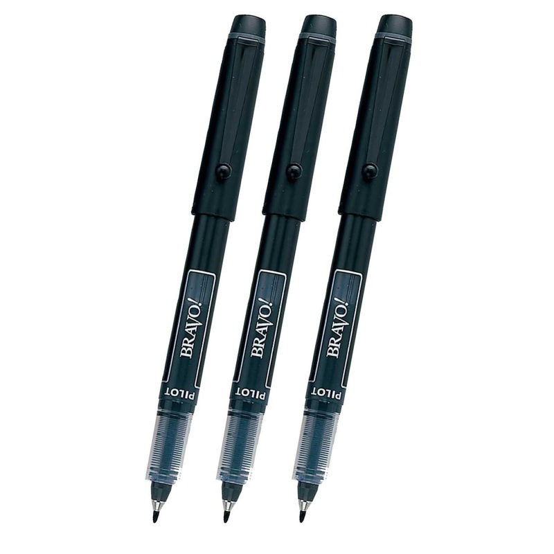 Pilot Bravo Liquid Ink Markers in Black - Bold Point - Pack of 3