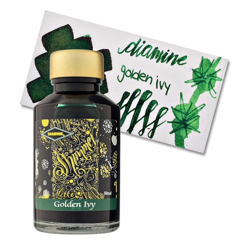 Diamine Shimmer Bottled Ink in Golden Ivy Green - 50 mL