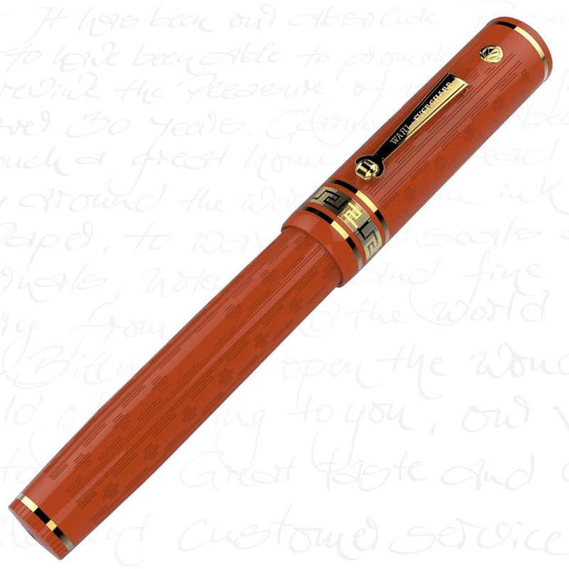 Wahl Everharp Deco Band Gatsby Orange / Gold Etched Ebonite Fountain Pen Super Flex