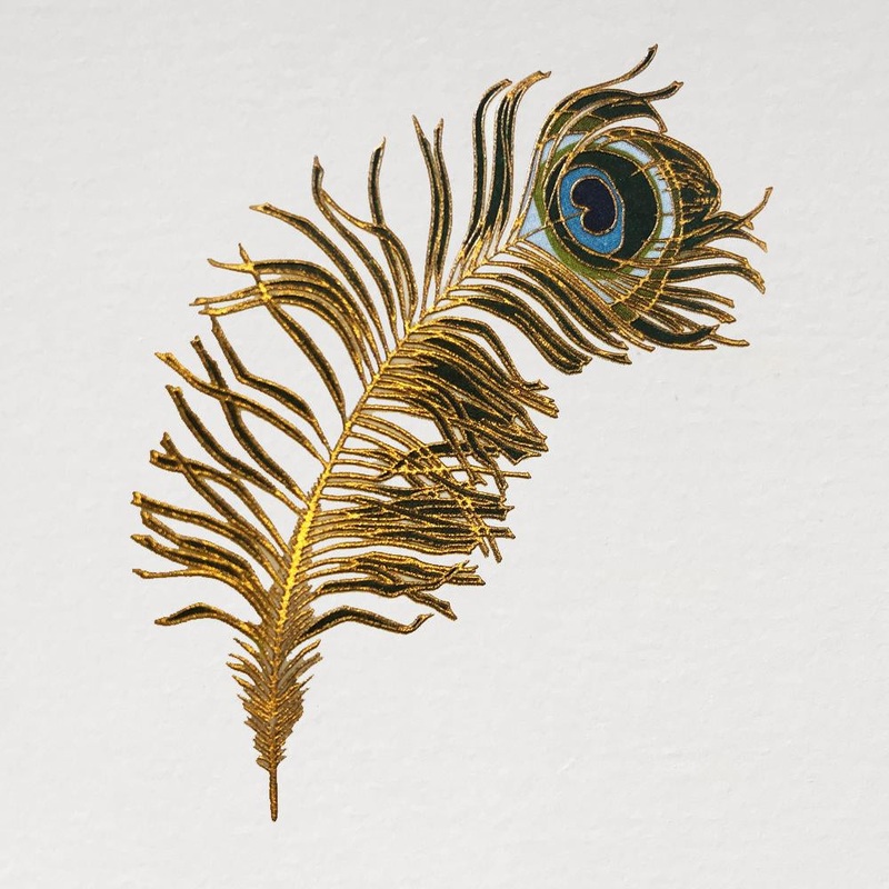 The Pleasure of Writing Engraved Cards - Peacock Feather  (6ct)