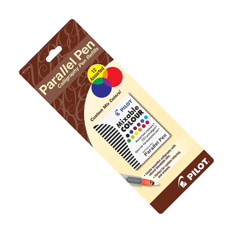Pilot Calligraphy Parallel Pen Ink Cartridges in Assorted Colors (Pack of 12)