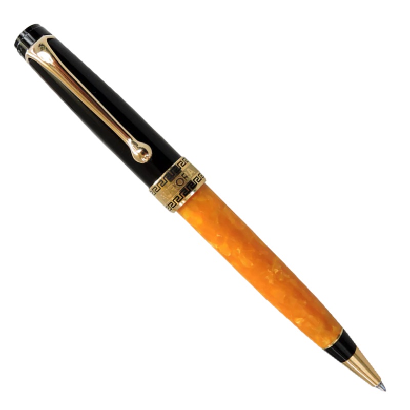 Aurora Optima O Sole Mio Black Resin w/ Marbled Orange Auroloide Ballpoint