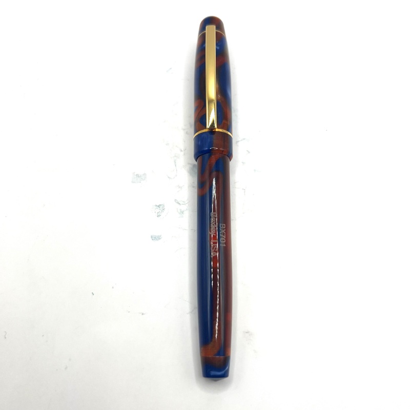 Bexley BX701  Lustrous Blue & Amber Swirl Fountain Pen   - Medium Gold-Plated Nib