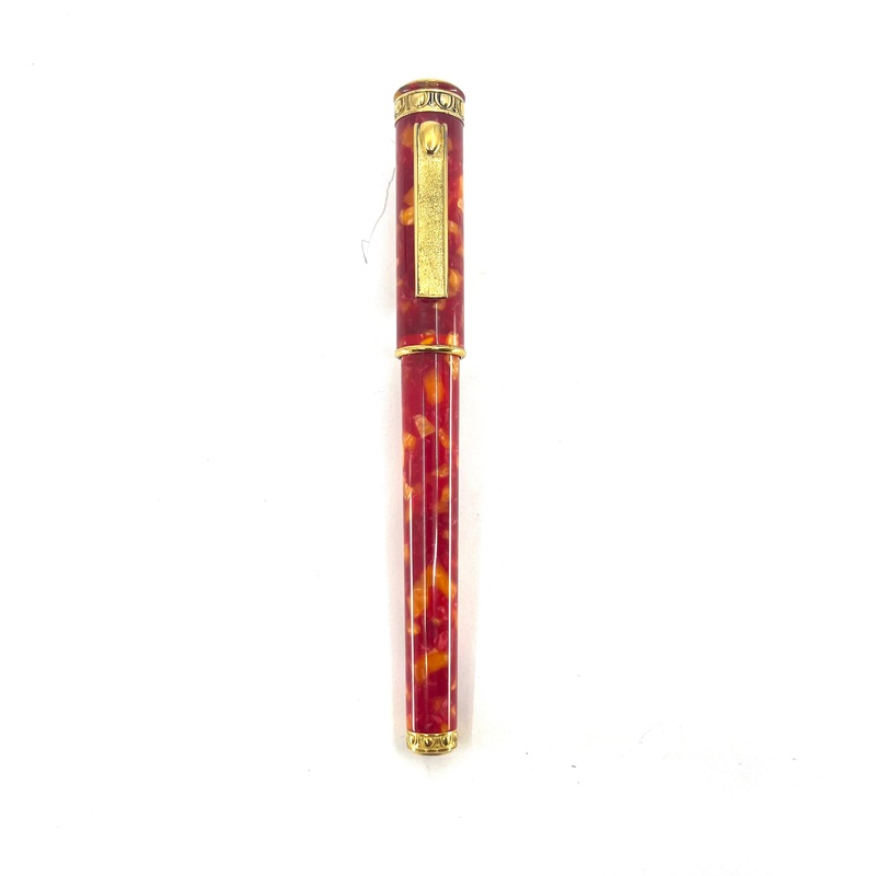 Signum (Italy) Lustrous Marbled Red & Orange  Fountain Pen - Broad 18kt Gold Nib