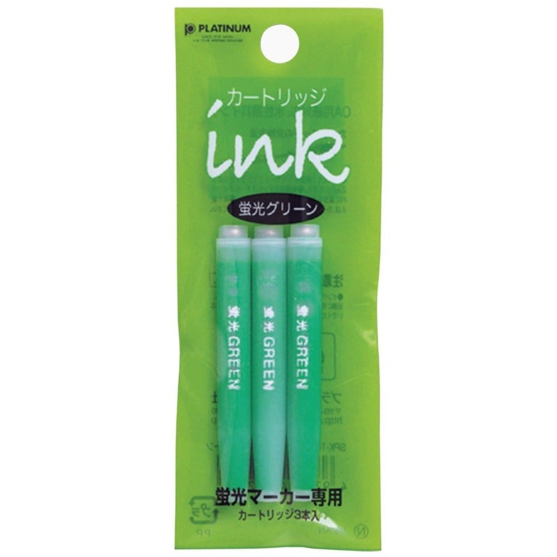 PLATINUM, Highlighter Ink Cartridge - GREEN (Not For Fountain Pen).