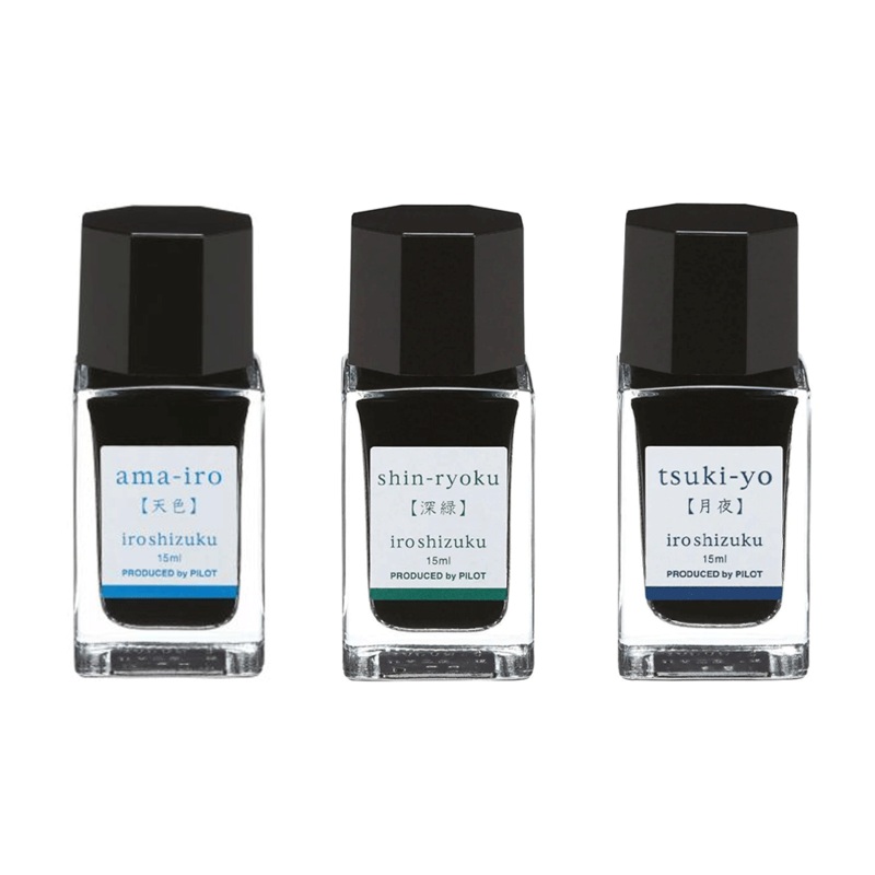 PILOT, Ink 3 Bottle - IROSHIZUKU CC B Sky Blue AMA-IRO + Forest Green SHIN-RYOKU + Moonlight TSUKI-YO (15mL).