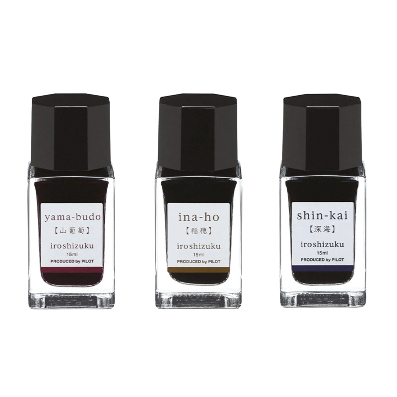 PILOT, Ink 3 Bottle - IROSHIZUKU CC H Crimson Glory Vine YAMA-BUDO + Rice Ear INA-HO + Deep Sea SHIN-KAI (15mL).