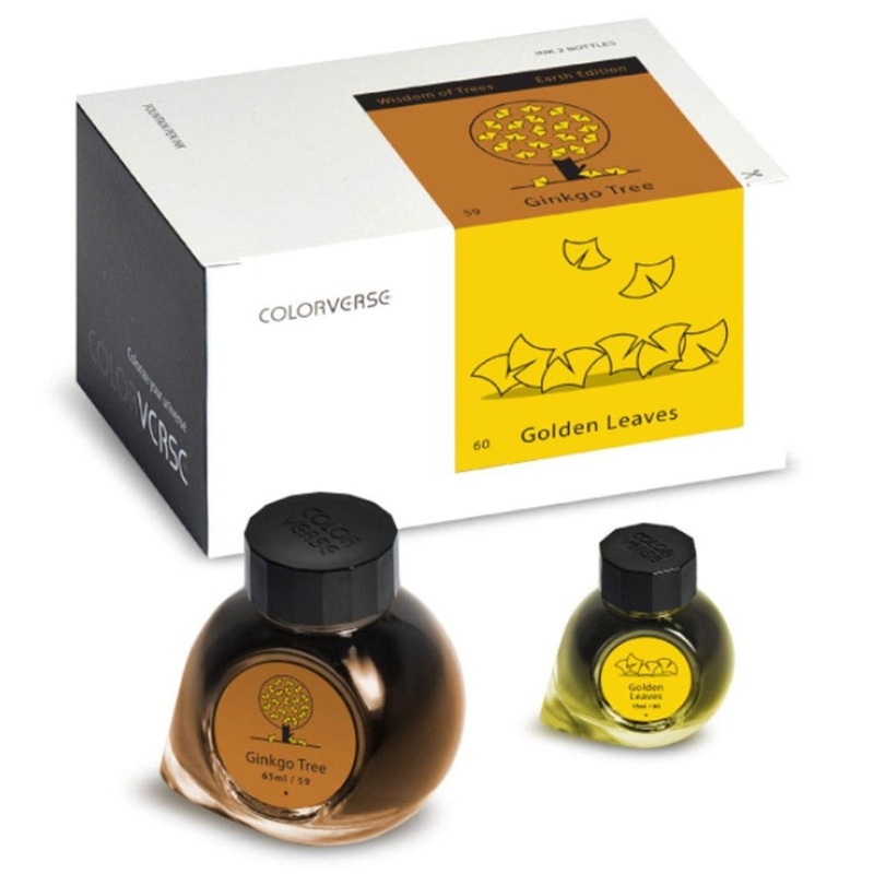 COLORVERSE, Ink 2 Bottles - EARTH EDITION Wisdom of Trees GINKGO TREE & GOLDEN LEAVES (65ml+15ml).